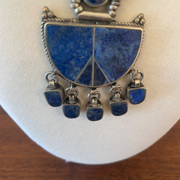 Uzbek Silver Lapis Lazuli Pendant Necklace - Picture 3 of 6